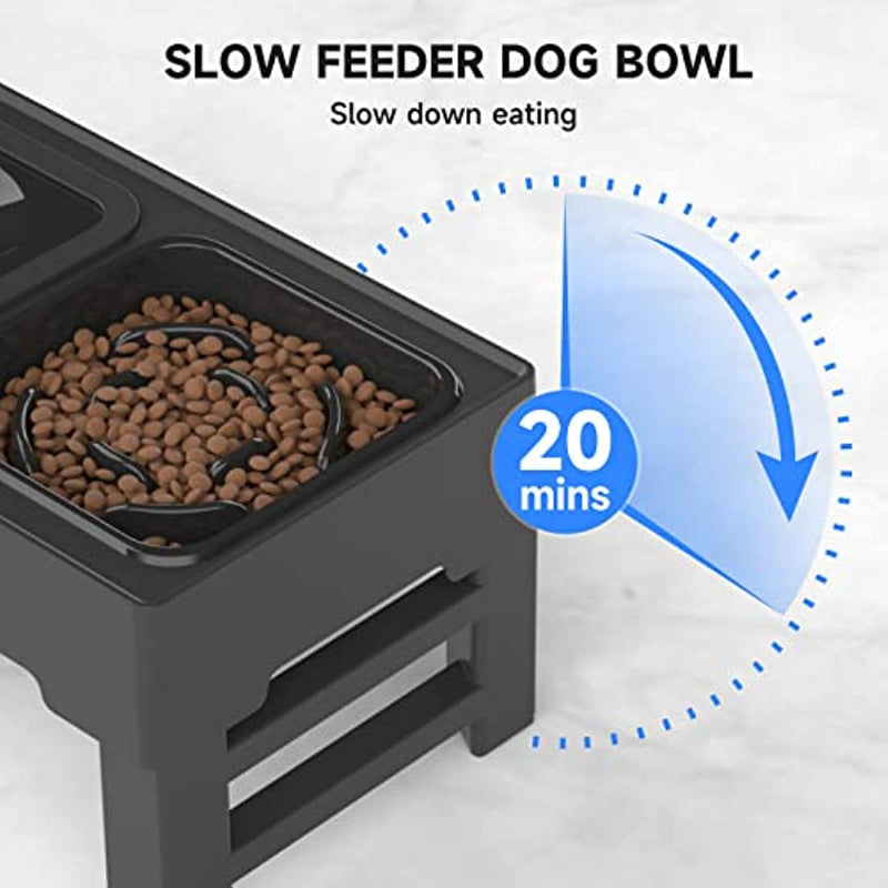 Adjustable Elevated Dog Bowl With slow feed
