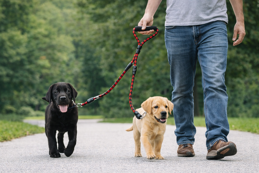 Double-Ended Traction Rope For Walking The Dog Hand-Double-Ended Traction Rope One Plus Two Leash Collar Pet Supplies Dog Collar