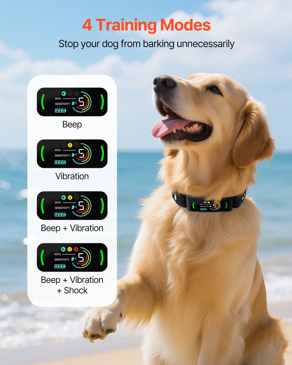Dog Bark Collar, Smart Bark Collar For Large Medium Small Dogs, IP67 Waterproof Rechargeable Anti-Bark Collars For Dogs, Dog Anti-Barking Device, 6 Adjustable Sensitivity Beep Vibration (Black)